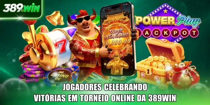 Jogadores celebrando vitórias em torneio online da 389WIN